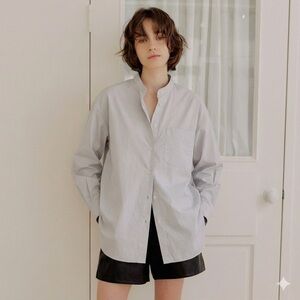 Uniqlo U Lemaire Oversized Stand Collar Shirt L Light Gray Cotton Nylon